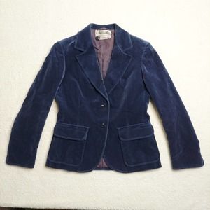 Vintage Velvet Blazer Womens 8 XS Jaeger London Blue 70s Jacket Tailored England